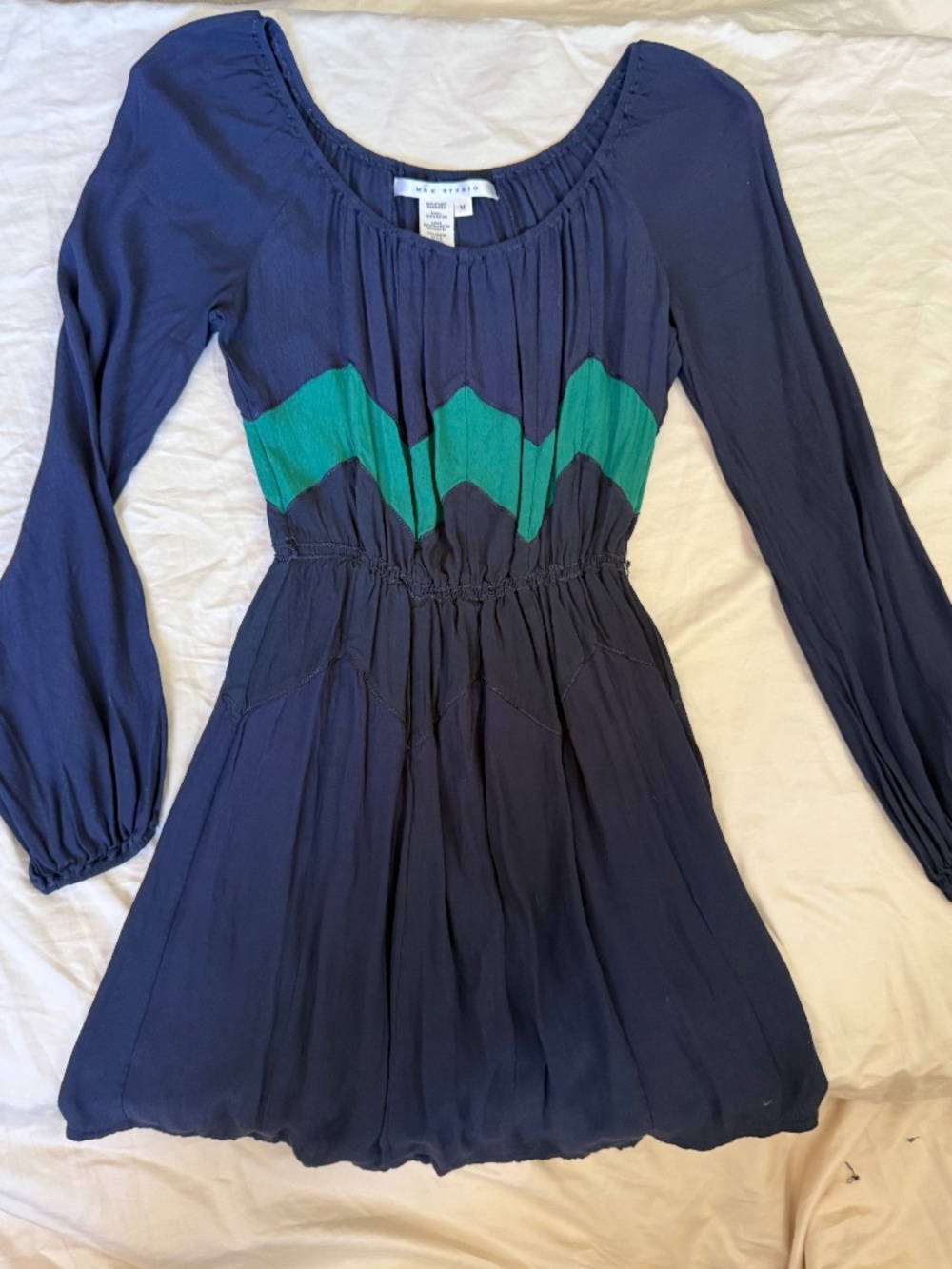 Max Studio Navy Chevron Boho Midi Dress | Size Medium